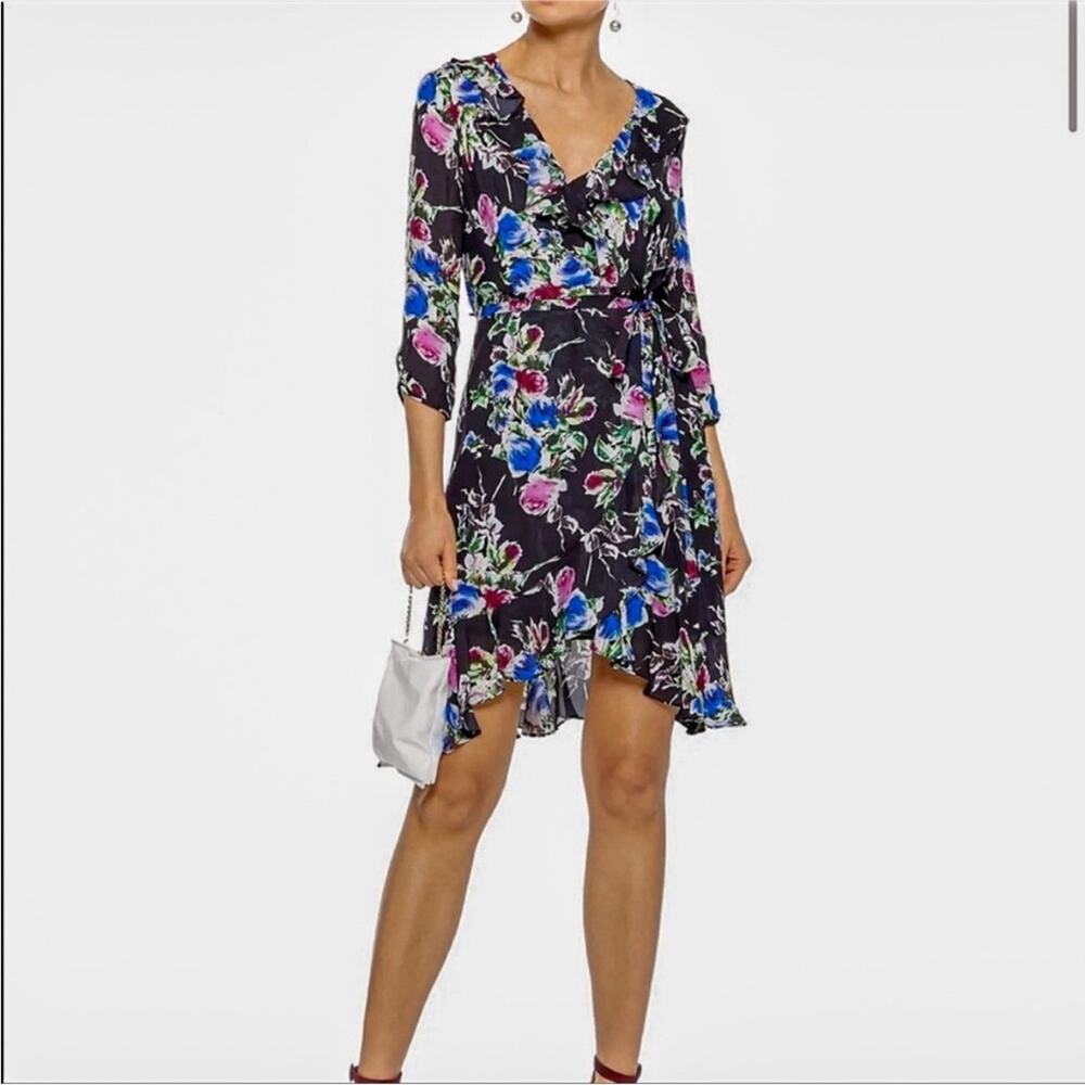 Milly Silk Audrey Wrap Front Ruffle Floral Dress Sz‎ 10 New